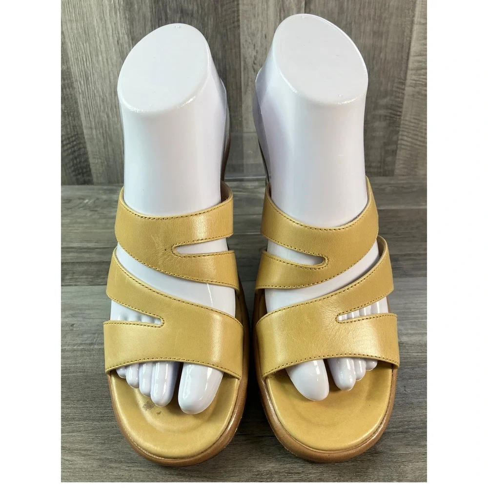Dansko Yellow Leather Multi Strap Wedge Slide Sandals Womens 38 Made in Portugal